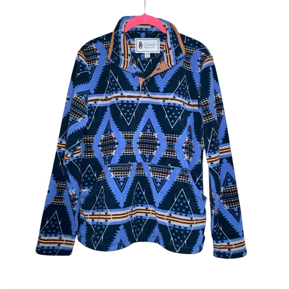 Outback Trading Company Delaney Henley Pullover Blue Jacket Aztec Western Medium - Picture 3 of 4
